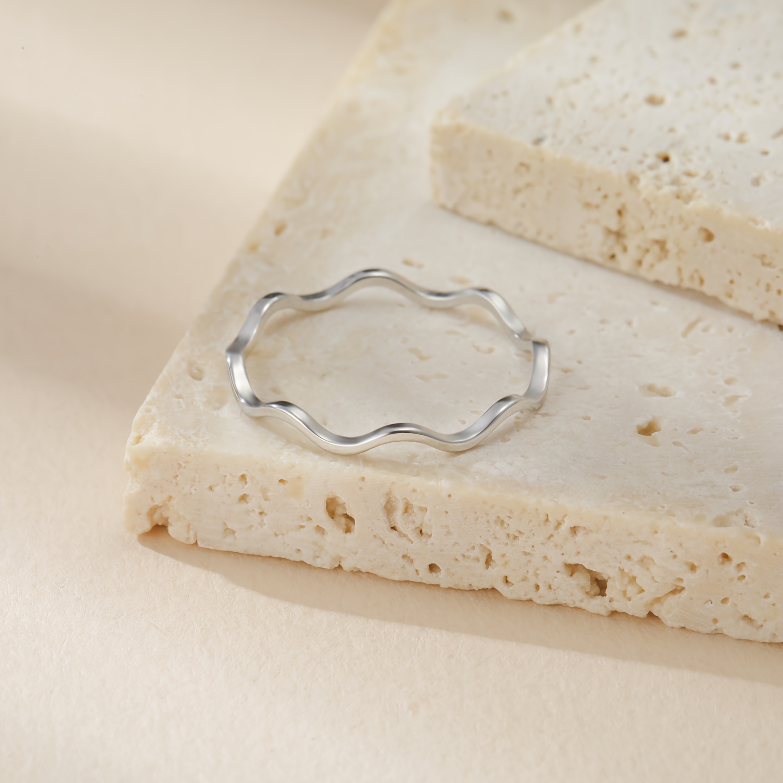 Sleek Stainless Steel Wave Ring for Women